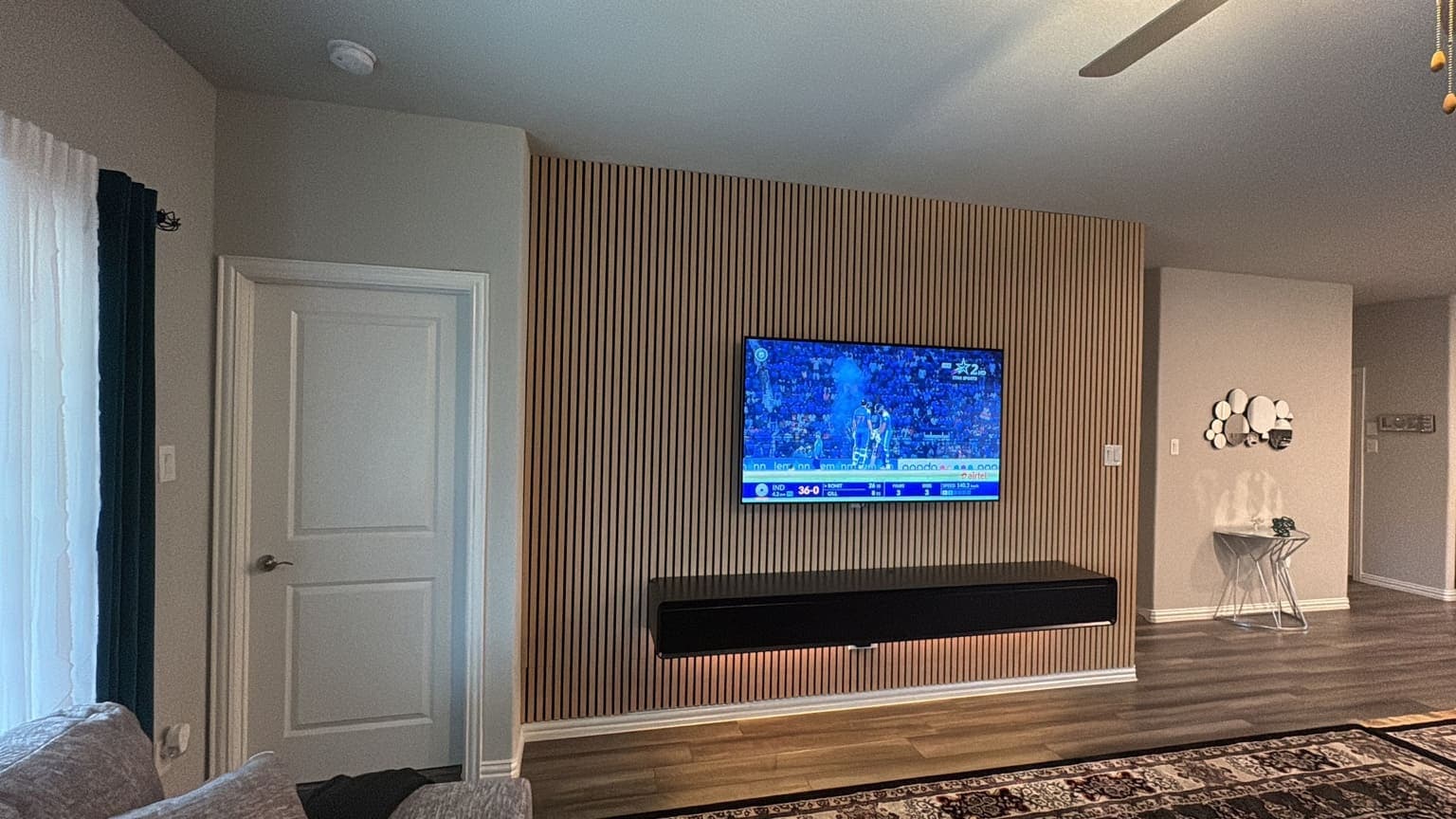 Gypsum Board Installation with Integrated Cabinetry Framework Gypsum board walls with integrated framework for built-in elements and precise measurements