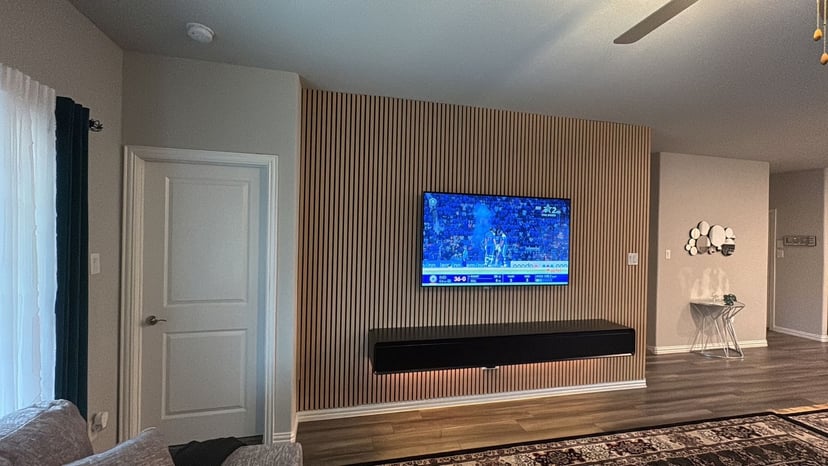 Gypsum Board Installation with Integrated Cabinetry Framework Gypsum board walls with integrated framework for built-in elements and precise measurements