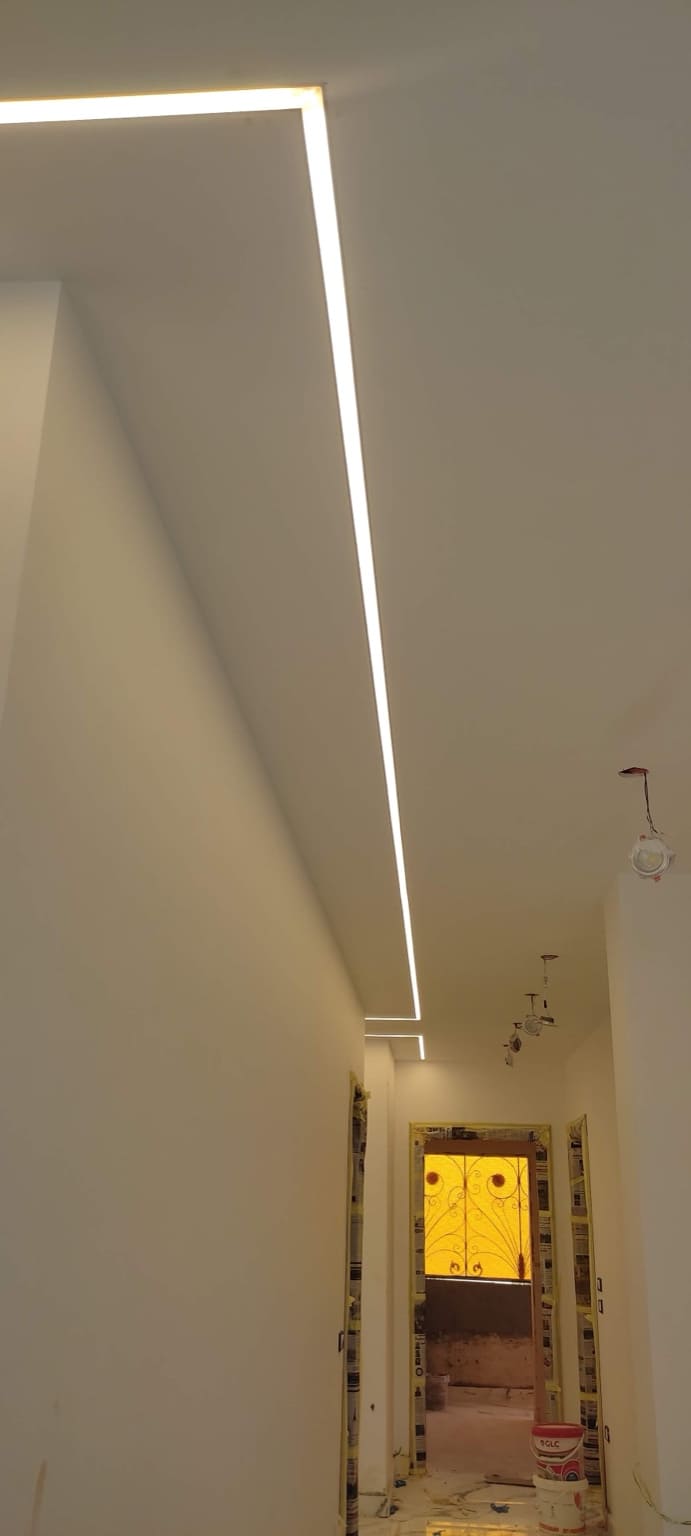 Residential Gypsum Board Room Construction Complete room gypsum board installation with walls and ceiling work in residential setting