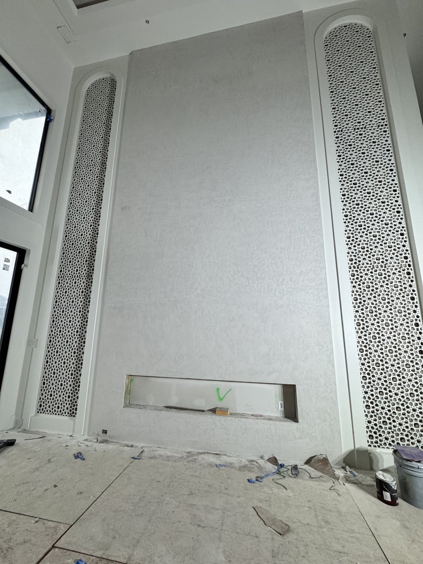 Traditional Gypsum Board Wall Installation Classic gypsum board wall installation with traditional finishing and fireplace integration